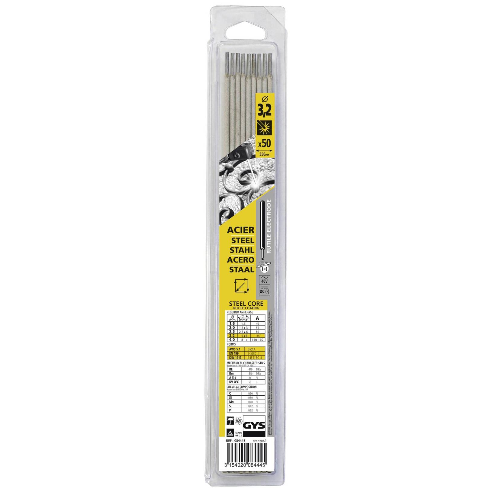 GYS - Ruti-Stahl 115 A - Hochleistungs-Schweißelektroden (Ø x L) 3.2 mm x 300 mm, 50 St.