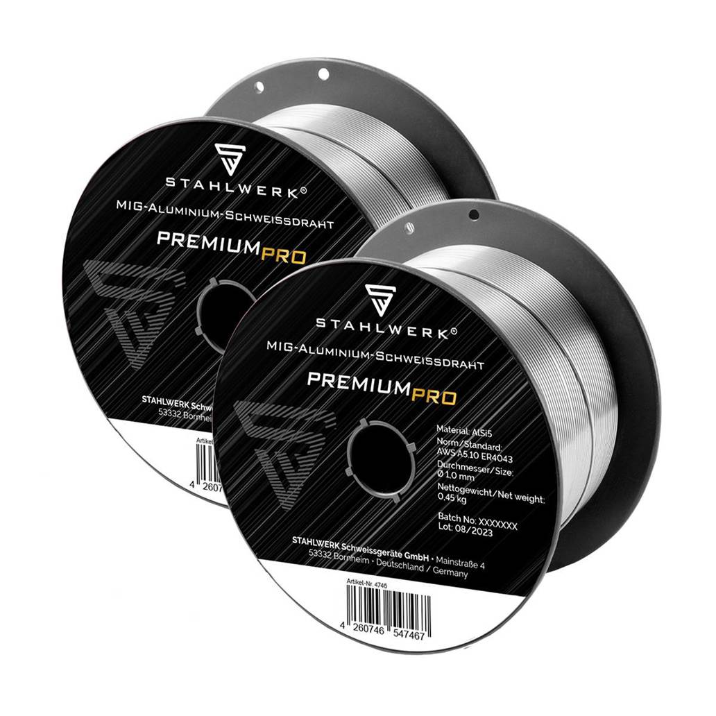 STAHLWERK - 2 x MIG MAG Schweißdraht Aluminium ER4043 AlSi5 1,0 mm 0,45 kg Rolle