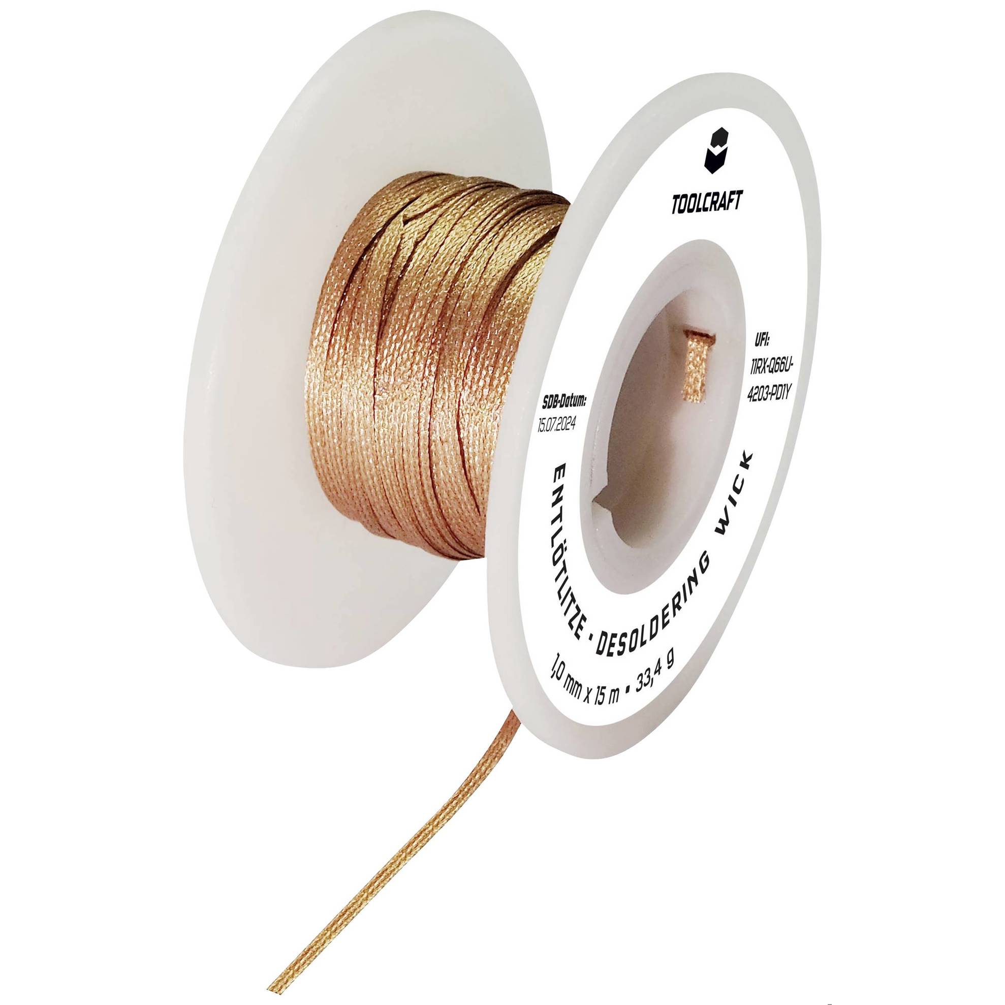 TOOLCRAFT - TO-9658947 - Sicherheit Entlötlitze 15m 1.0mm (Flussmittel getränkt)