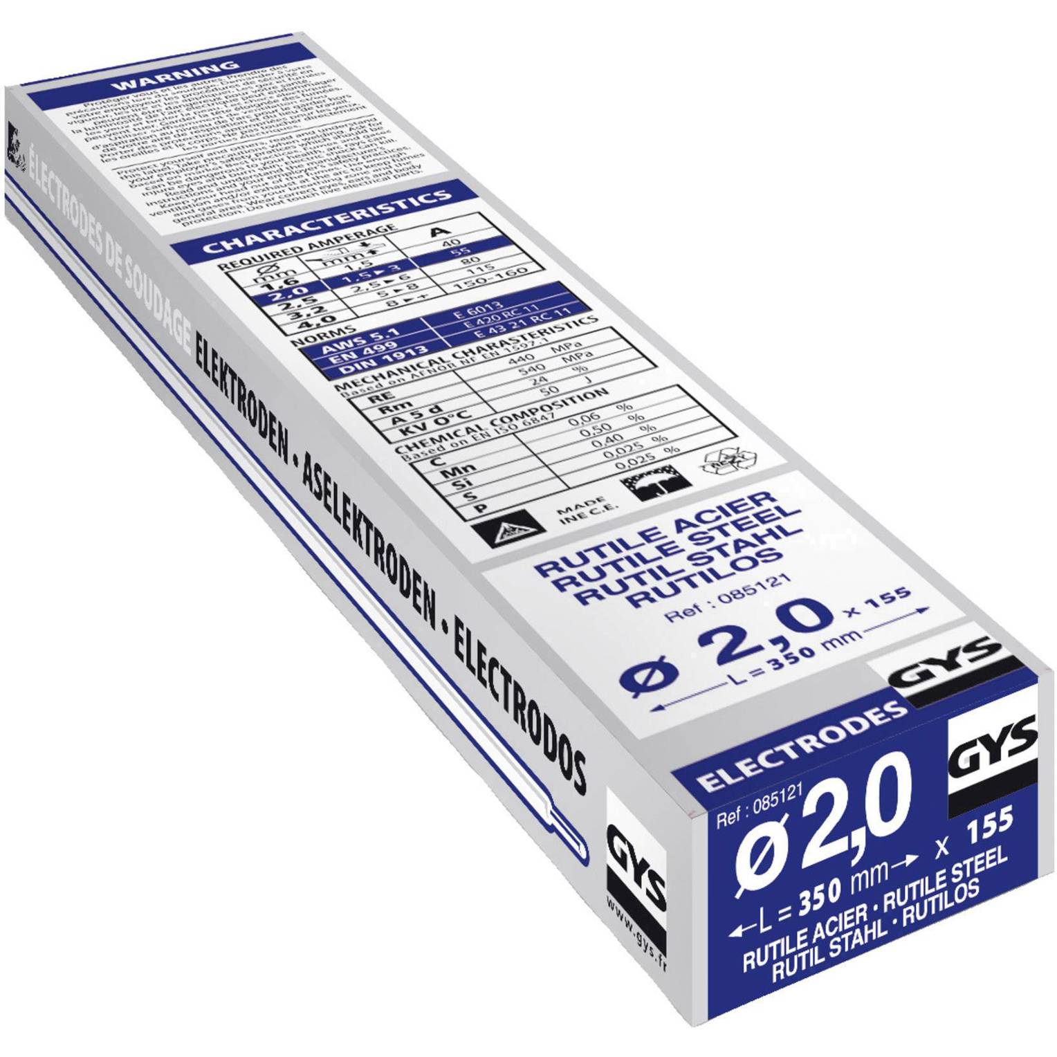 GYS - GY 38 Schweißelektroden (Ø x L) 2 mm x 350 mm - 155 St. (55 A max.)