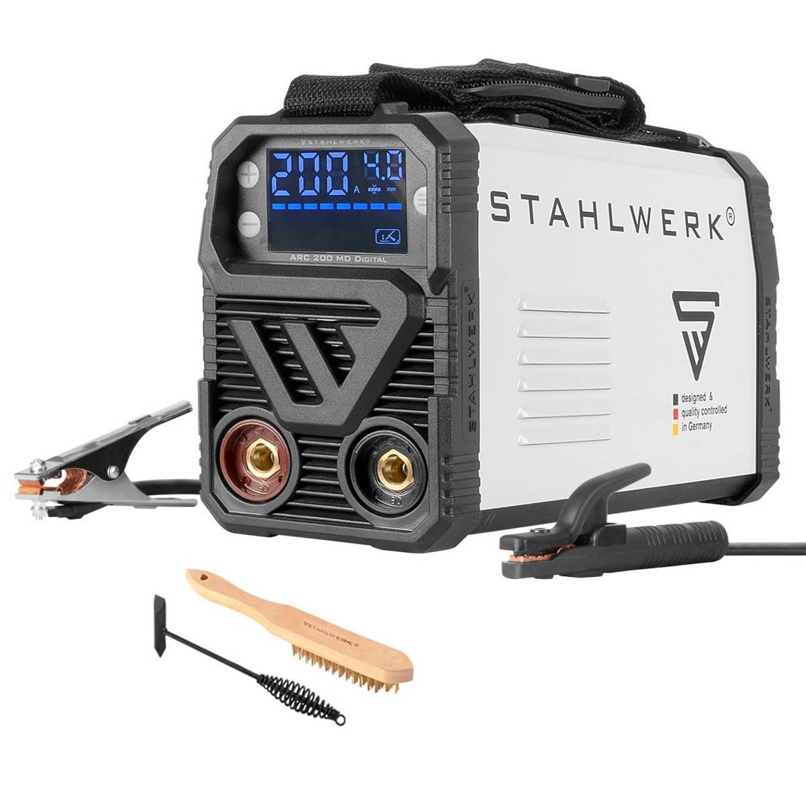 STAHLWERK - ARC 200 MD Digital - Elektrodenschweißgerät mit 1,6-4,0mm Elektroden, kompakt (28 x 13 x 19 cm), 3.4kg leicht