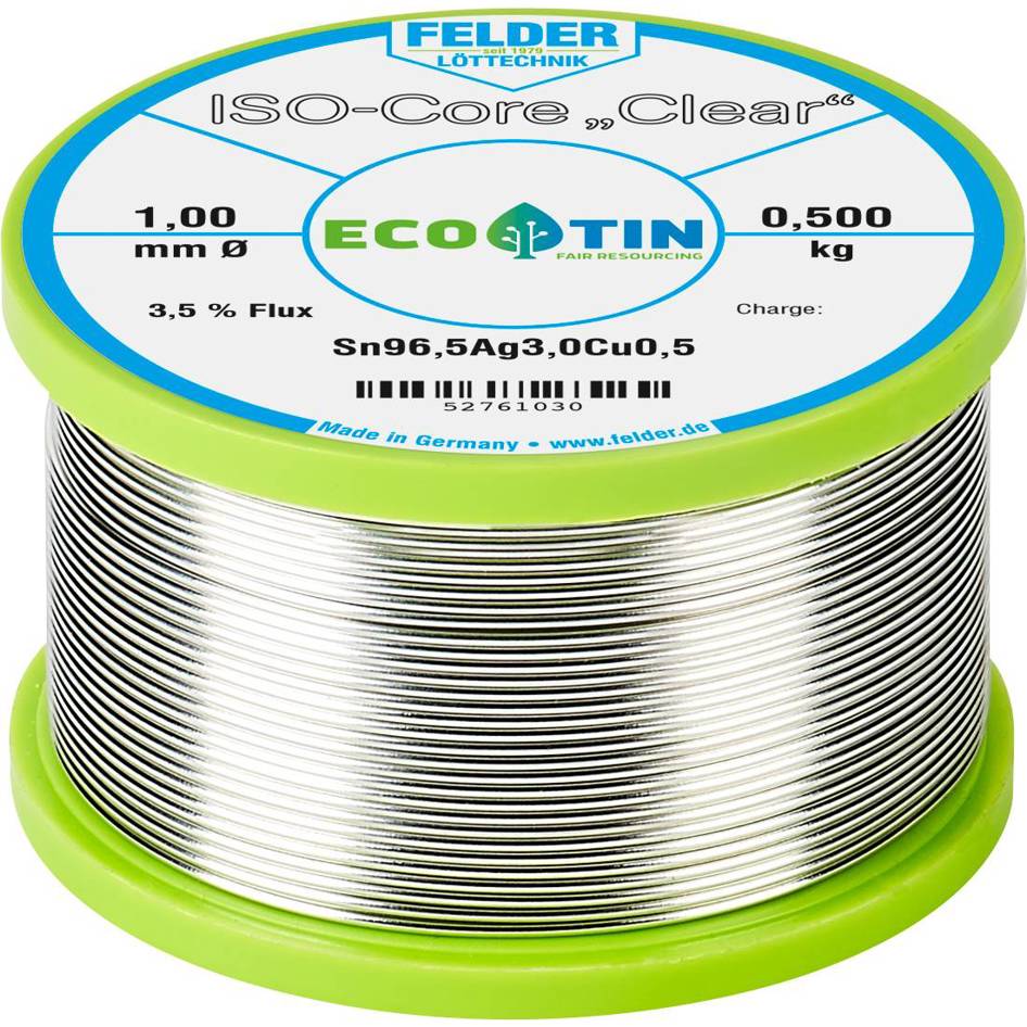 Felder - ISO-Core SAC305 - "Clear" Lötzinn Spule (1mm, Sn96,5Ag3Cu0,5, 0.500kg)