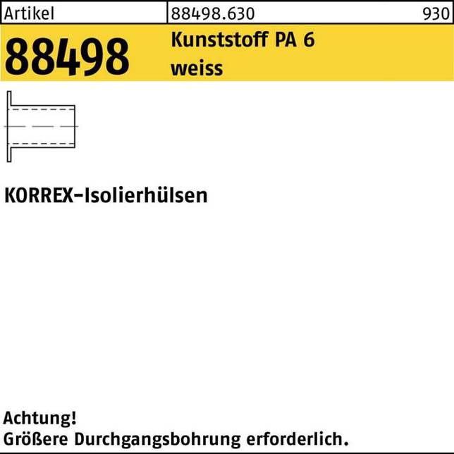 Dubo Dorned - 88498 (M8x22, 100 Stück) Polyamid 6 Isolierhülse, weiß