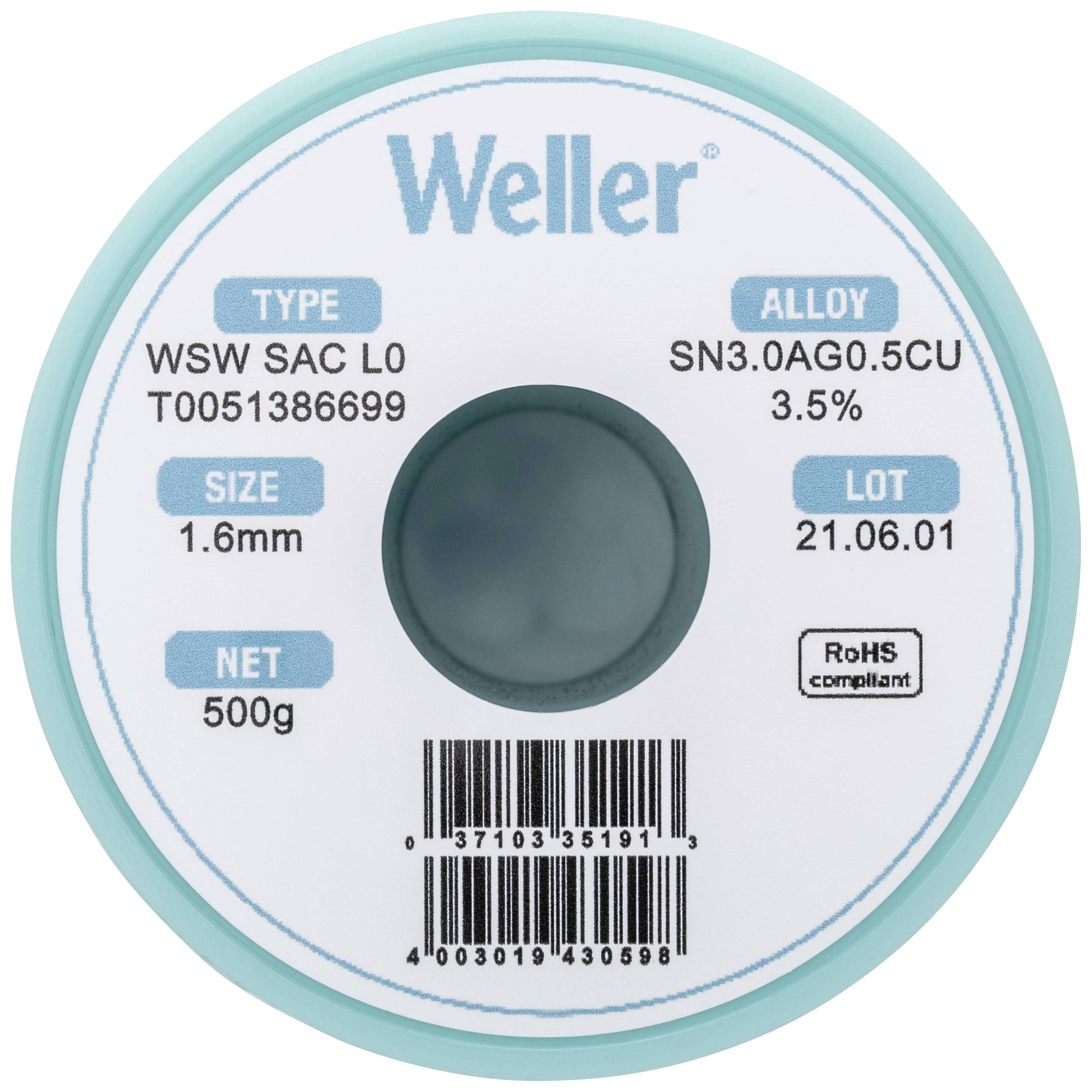 Weller - T0051386699 - Lötzinn | bleifrei Spule | Sn3,0Ag0,5Cu 500 g