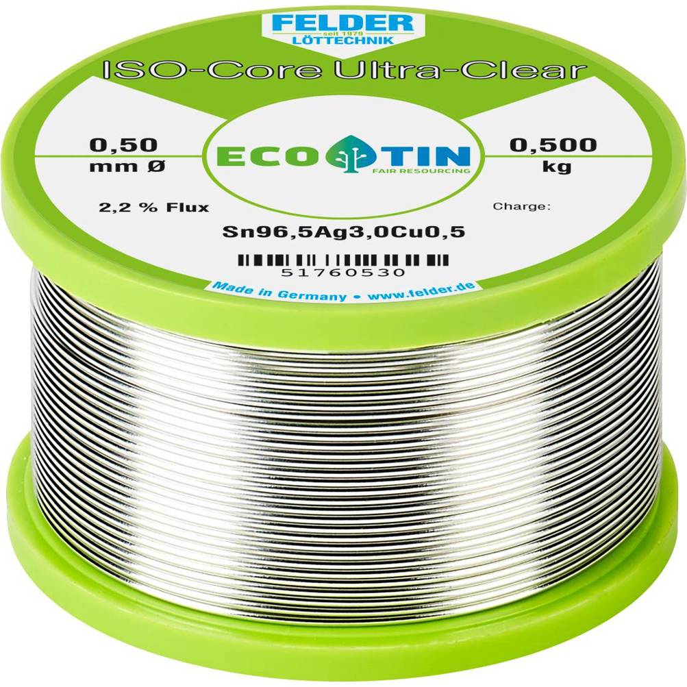 Felder - ISO-Core "Ultra Clear" Lötzinn (Sn96,5Ag3Cu0,5 Spule) - 0.5mm, 0.500kg