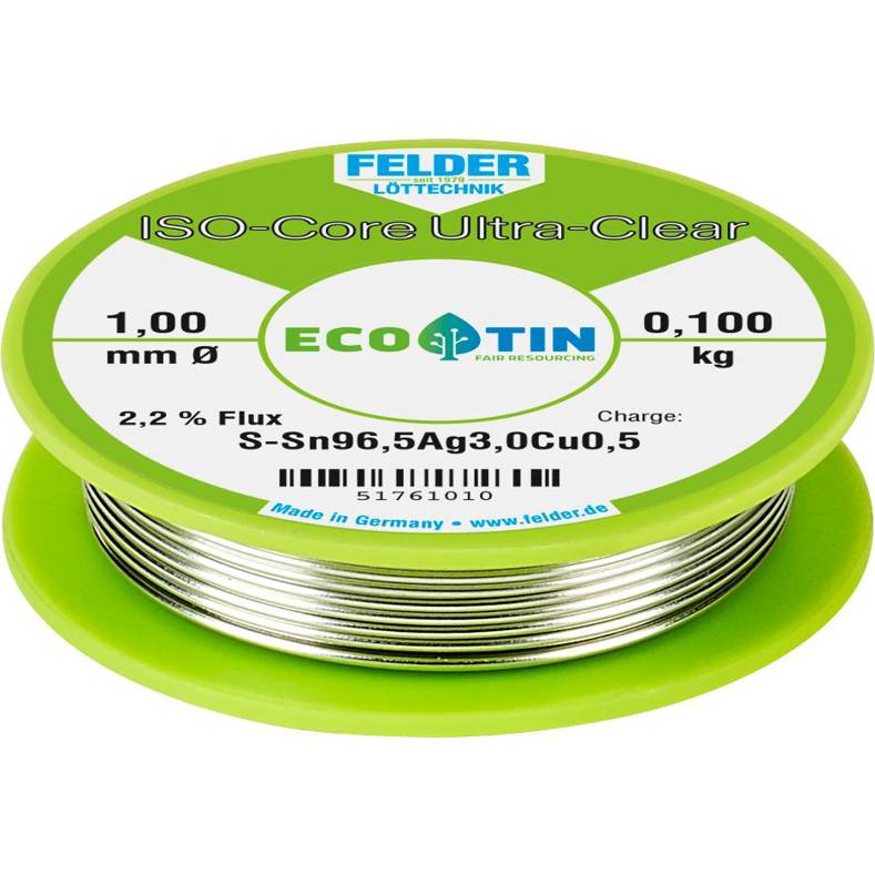 Felder - SAC305 "Ultra Clear" Lötzinn (Spule) Sn96,5Ag3Cu0,5 1mm 0.100kg