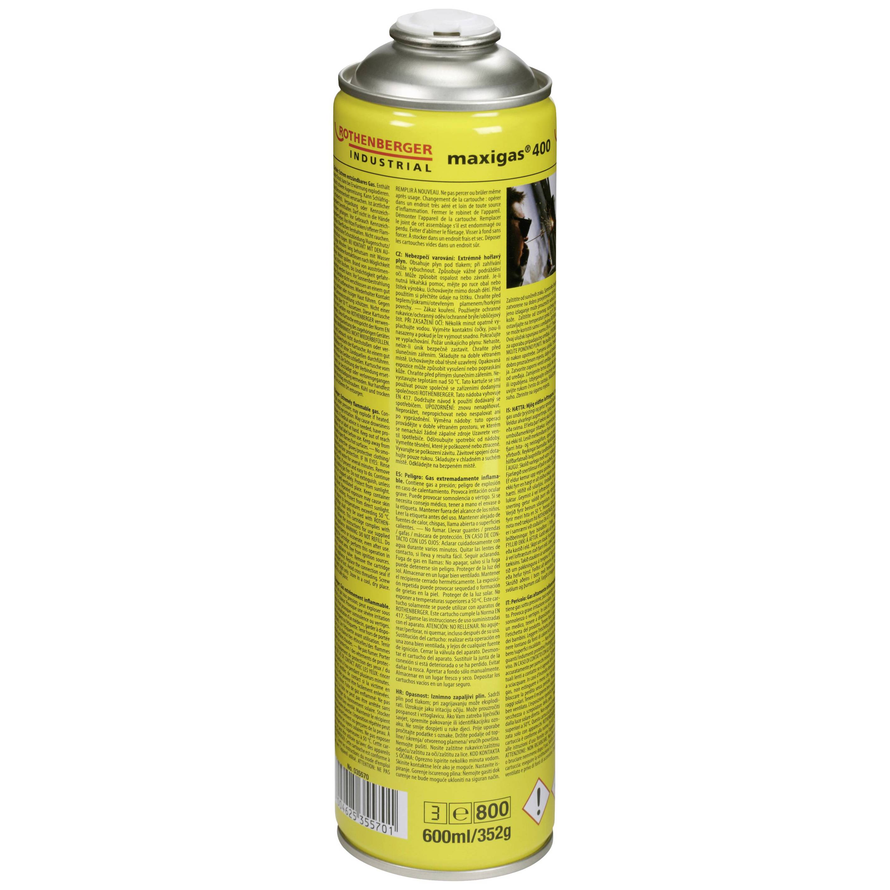 Rothenberger Industrial - 35570 - Gaskartusche für Sicherheit & Schutz (352 g, 1 St.)